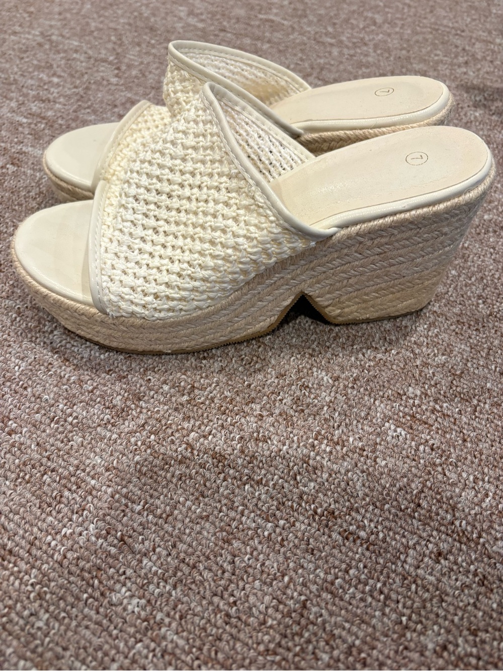 Woven Slide Sandals in Cream - Women's Casual Slip-Ons